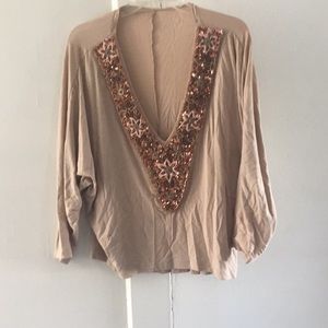 Gorgeous beaded deep v neck top